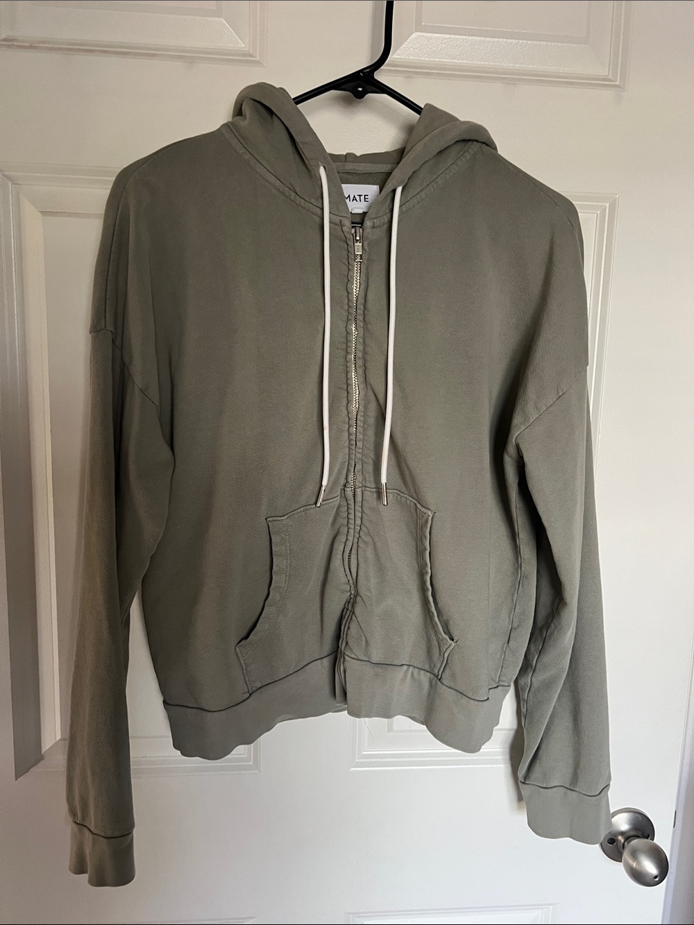 Mate the Label Light Green Zip-Up Hoodie with Drawstrings